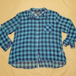 XXL Blue/Green Sheer Plaid Button Down